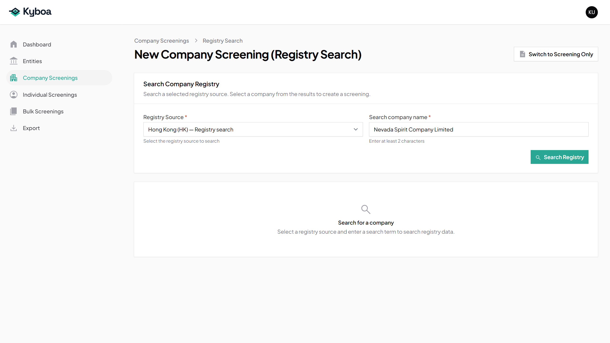 Hong Kong registry search prepared for Nevada Spirit Company Limited.